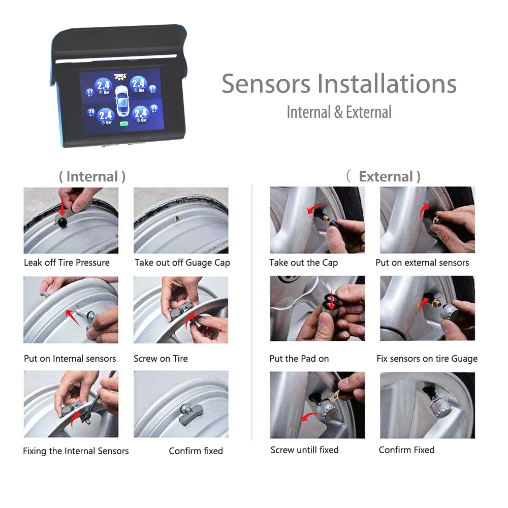 EANOP Солнечный автомобильный TPMS lcd Тип система контроля давления внутренний Tpms Guage диагностический инструмент сигнализация давления в шинах