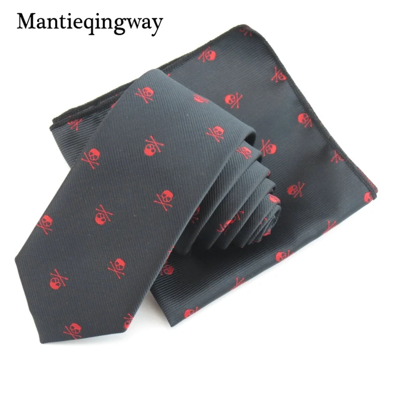 Mantieqingway деловой платок галстуки полиэстеровый галстук набор Череп карманный