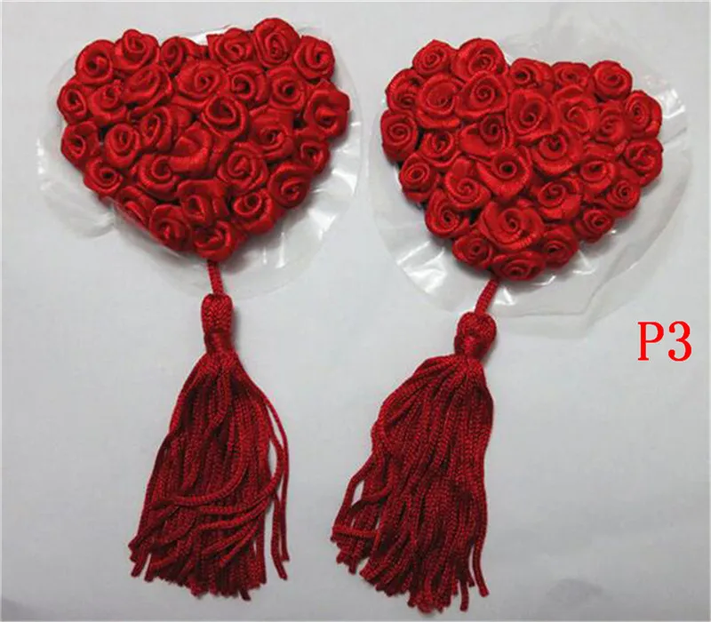 P3 Сердце, круглая форма кружева, наклейки на соски, наклейки на грудь, Секс продукт, сексуальные блестки, чехлы на соски с кисточками - Цвет: P3