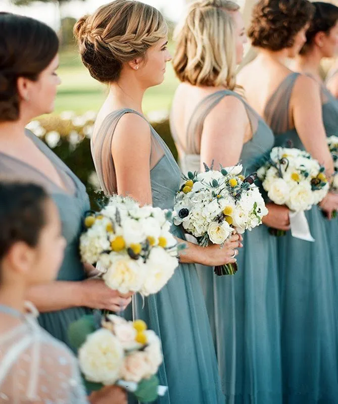 2017 бирюзовое зеленое Тюлевое длинное платье подружки невесты дешевые платья для