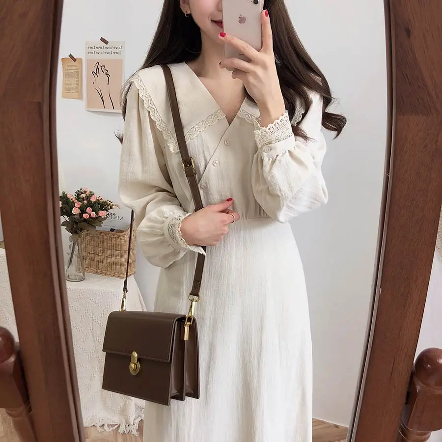 Коллекция года, Новое поступление, S-XL-весеннее кружевное платье для девочек, повседневное, бохо, OL, повседневное, синее, с длинным рукавом, женские платья, женское платье, брекеты, robe Femme Vestido