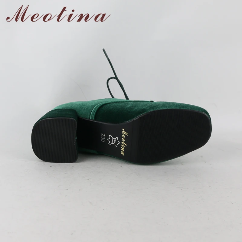 Meotina/женские туфли-лодочки; бархатные туфли на высоком каблуке; женские туфли-лодочки на шнуровке с квадратным носком; Весенняя фиолетовая обувь; цвет зеленый; Chaussure Femme