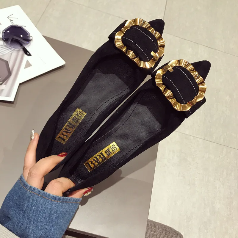 Spring new European and American trend women's shoes fashion wild metal buckle pointed shallow mouth single | Обувь