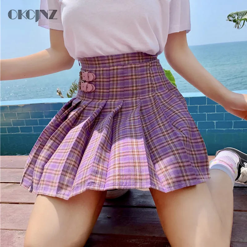 Женская плиссированная юбка в клетку повседневная хлопковая мини с высокой