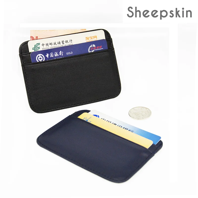

100% Sheepskin Genuine Leather Slim Soft Card Wallet Smooth credit card holders Arc Edge Men Small Case Custom Name LOGO
