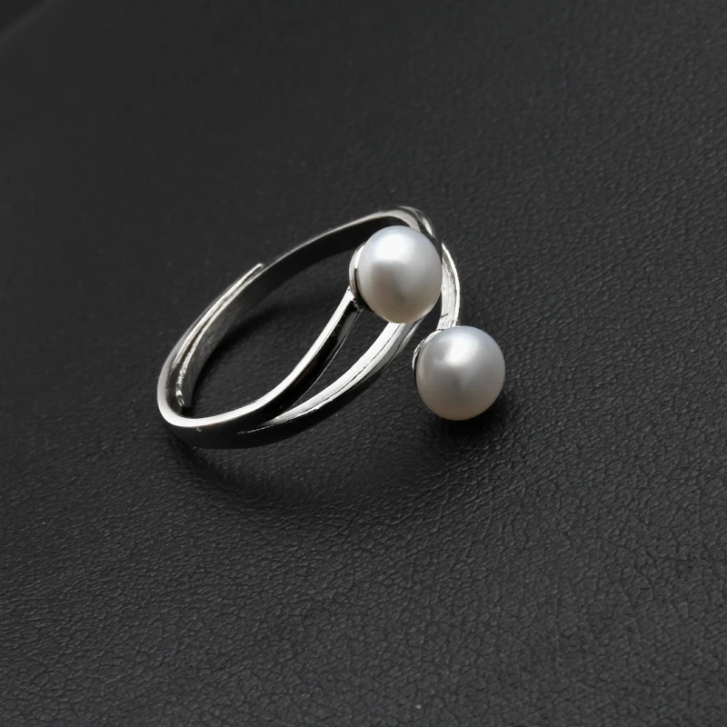 Свадебное кольцо из настоящего серебра 925 пробы с жемчугом пресноводный двумя