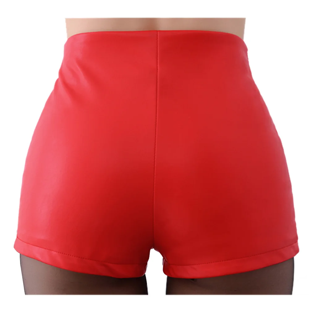Шорты женские из искусственной кожи с завышенной талией на осень/зиму 907 093|hot