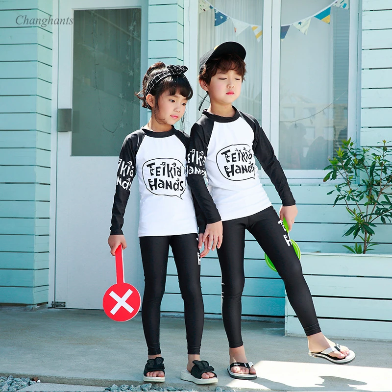 New Model Boy Girl Rash Guard Children 2 Pieces Swimsuit Child Long Sleeve Surfing Wear Boys Bathing Suits Girls Beach Wear