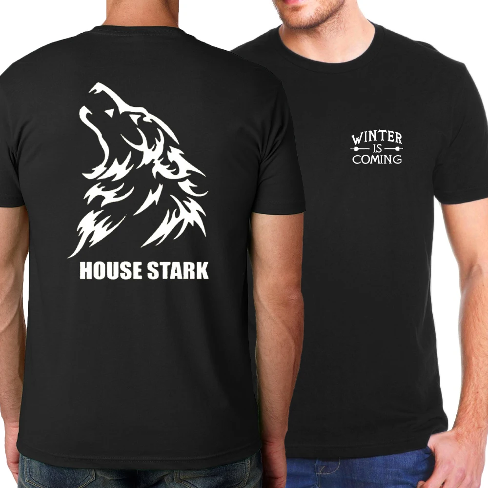 Лидер продаж, летние мужские футболки «Игра престолов», хип-хоп футболки, House Stark Fire& Blood, топы, футболки, брендовая одежда, фанаты фильмов - Цвет: Black