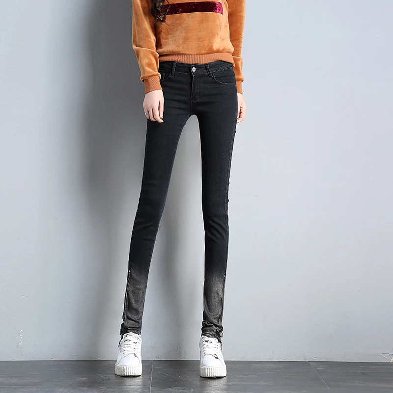 

Blue Black Gradient Jeans For Women Stretch Jeans Woman 2019 Skinny Jeans Womens Slim Pencil Pants Ladies Push Up Jeans Zipper