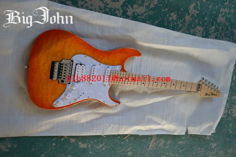 

free shipping new Big John double wave electric guitar with flower pickup guard board in orange F-1860