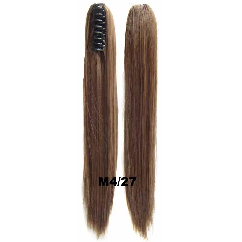 DELICE Long Straight Claw Ponytails Ombre Color Heat Resistant Synthetic Hair Pony Tails Extensions For Women - Color: M4-27