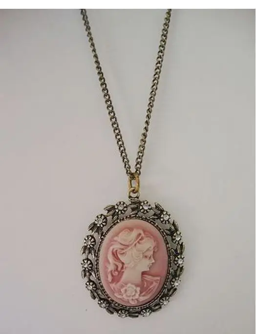 Wholesale cameo pendant necklace beautiful girl for best friend . pink jewelry 12 pieces / lot FREE shipping | Украшения и