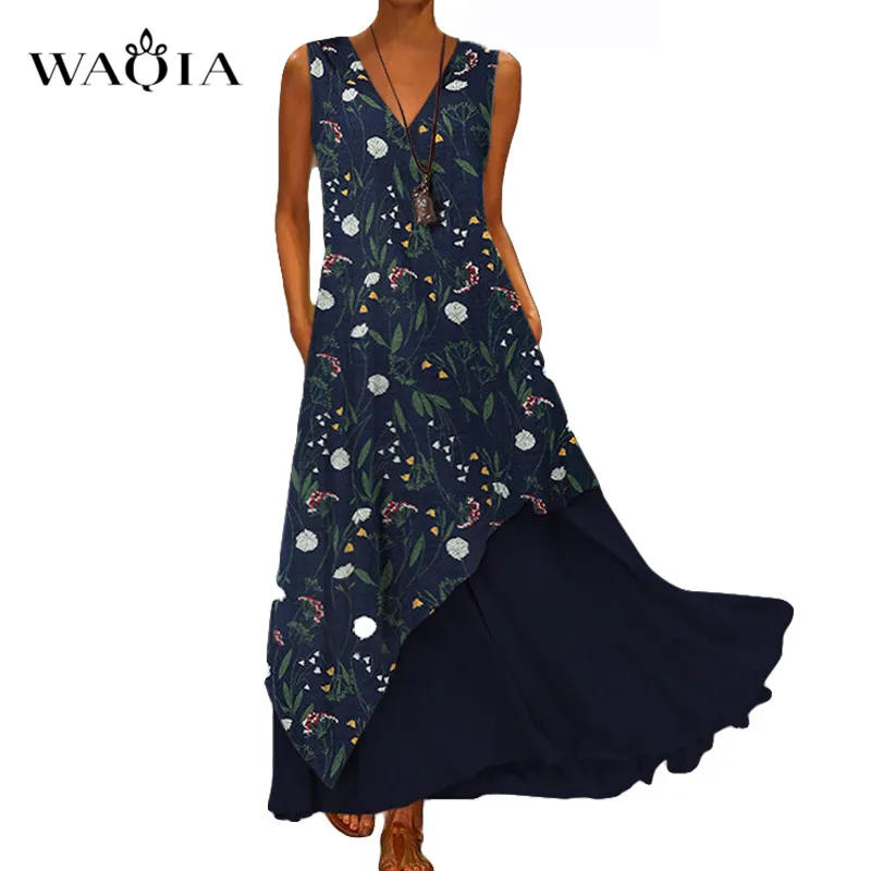 Boho женское Пляжное Платье макси с v образным вырезом и цветочным принтом лето 2019