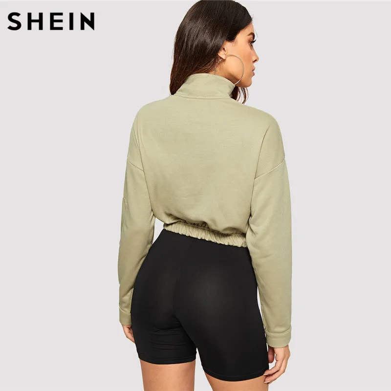 SHEIN Свитшот На Молнии С Карманом, Укороченный Спортивный Топ С Длинным Рукавом