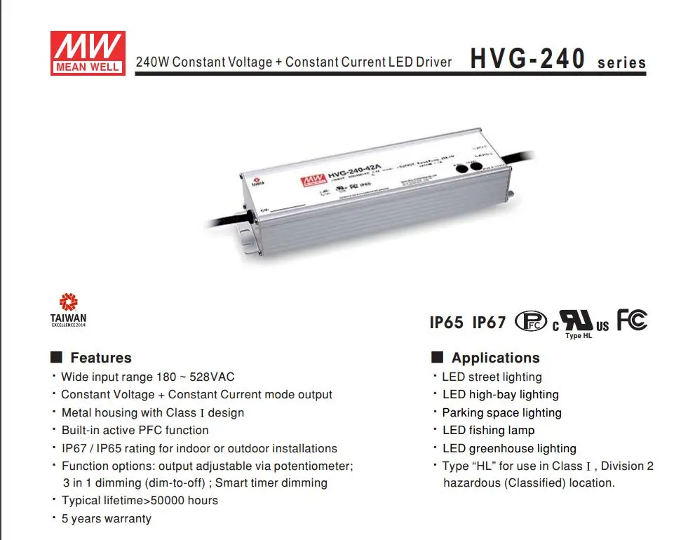 

prosperity MEAN WELL HVG-240-42A 42V 5.7A meanwell HVG-240 42V 239.4W Single Output LED Driver Power Supply A type
