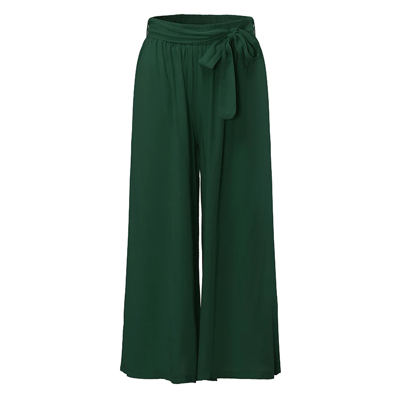 Green VONDA Одежда для беременных, женские широкие повседневные свободные брюки для беременных, однотонные брюки, большие размеры, хлопковые брюки с бантом для беременных - Цвет: Green