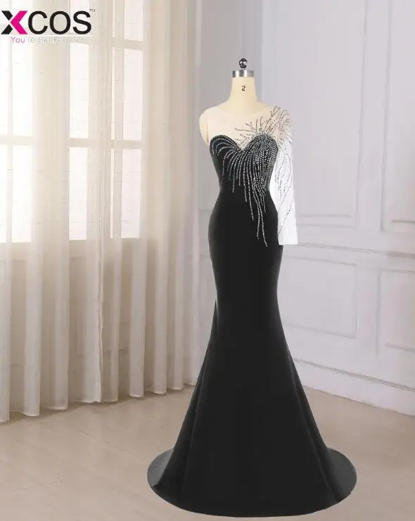 Robe De Soiree длинное зеленое вечернее платье с русалочкой вечерние элегантные платья на одно плечо с длинными рукавами - Цвет: as the picture