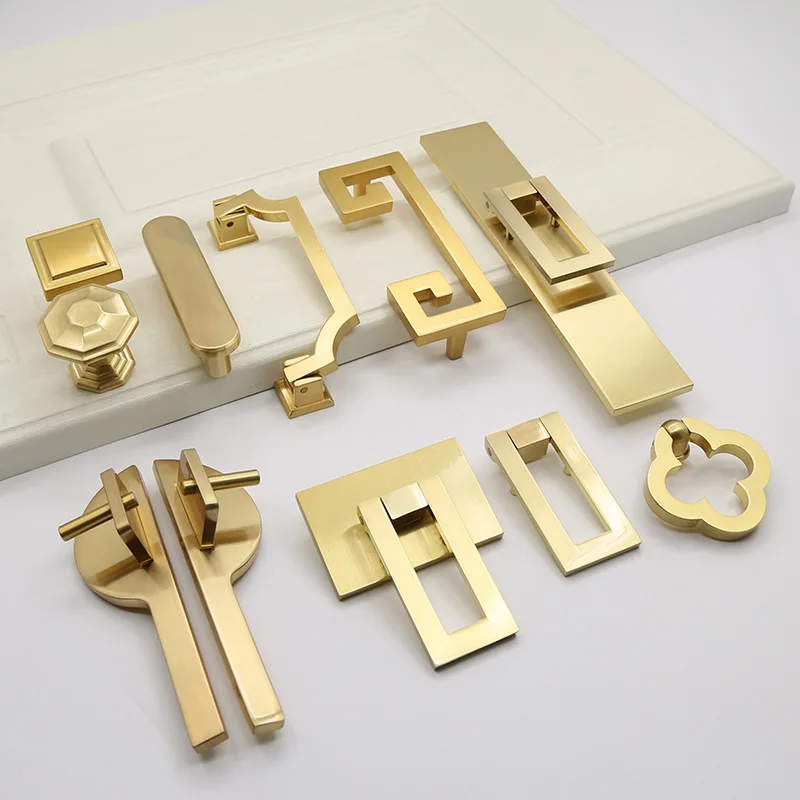 JD New Chinese Zinc Alloy Door Wardrobe Brushed Brass Door Handle Gold Cabinet Drawer Door Handle Furniture Handle Hardware