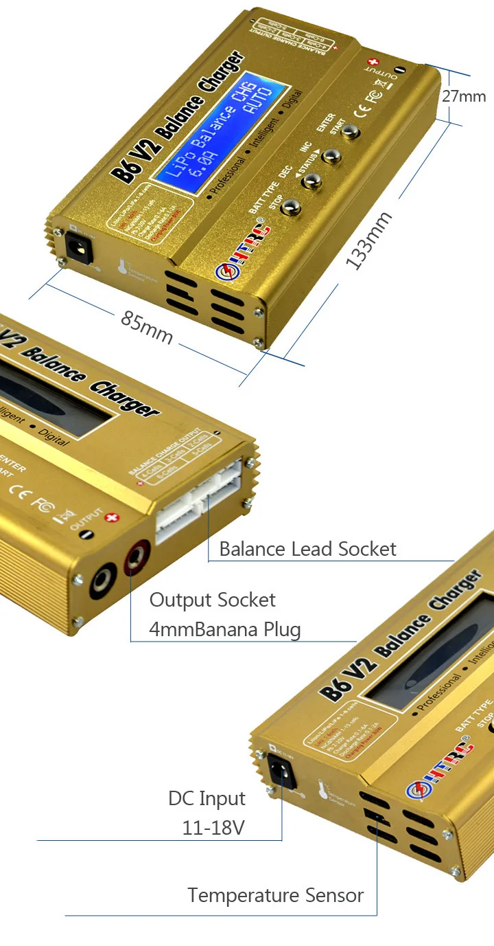 HTRC B6 V2 80 W Липо Батарея Зарядное устройство светодиодный баланс Dis Зарядное устройство 6A DC11-18V для LiPo литий-ионный LiFe NiCd NiMH LiHV PB Smart Батарея