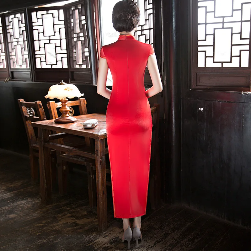 Oriental стильное платье невесты долго cheongsam замуж большой двор Кам ретро Улучшенная