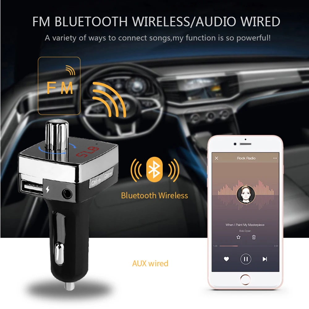 Автомобильный MP3 плеер Bluetooth FM передатчик беспроводной A2DP музыкальный громкой
