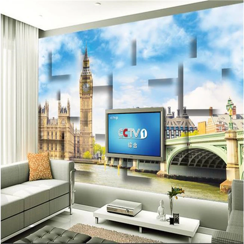 beibehang 3d TV backpack wall paper silk cloth Eiffel eco-friendly wallpaper for papel de parede infantil photo | Обустройство дома