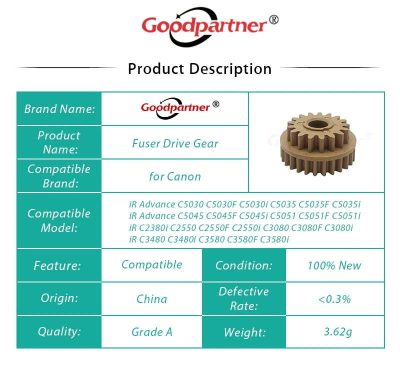 10X FU7 0326 000 IRC5030 Fuser Drive Gear 17 T/27 T для Canon iR C2380 C2550 C3080 C3480 C3580 Advance C5030 C5035 C5045 C5051|Детали