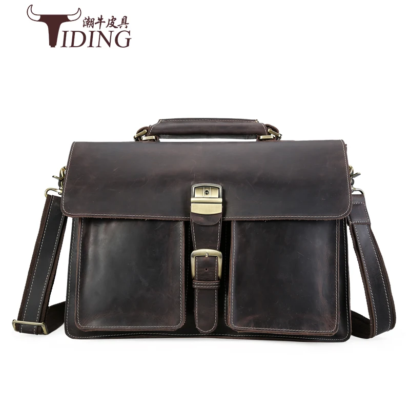 

men briefcase cow leather 2017 new business man casual fashion brand dress black solid handbags genuine leather laotop bags 15"