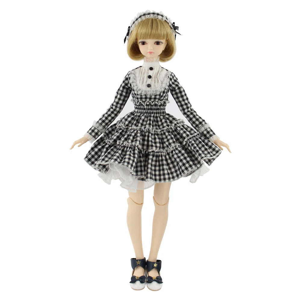 Fortune days 1/4 bjd 45 см с клетчатым платьем повязкой на голову обувь парик макияж