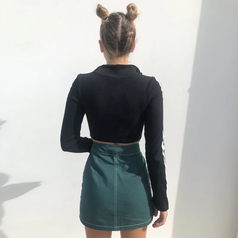 Осенняя женская футболка с длинным рукавом на молнии|Женские толстовки и