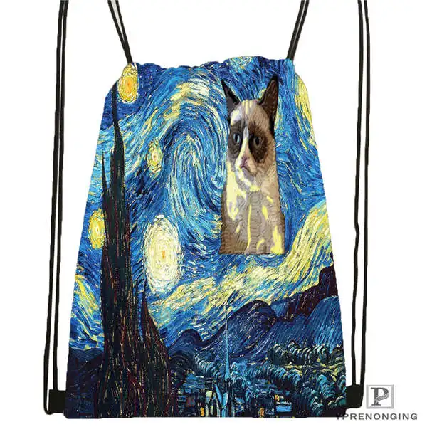 Drawstring Backpack На заказ Винсента Ван Гога Звездная ночь шнурок рюкзак сумка милый рюкзак дети ранец(черная спина) 31x40 см#180531-03-52 - Цвет: Drawstring Backpack