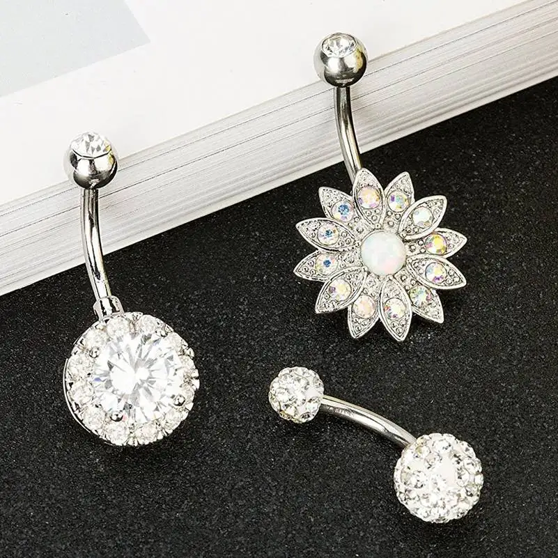 1/3/6Pcs/Set Surgical Steel Flower Pineapple Navel Piercings Belly Button Piercing Dangle Earrings Bar Sexy Body Jewelry | Украшения и
