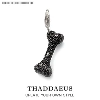 black zirconia bone charm pendant dog treat fit bracelet handmade european europe style fashion 925 sterling silver jewelry
