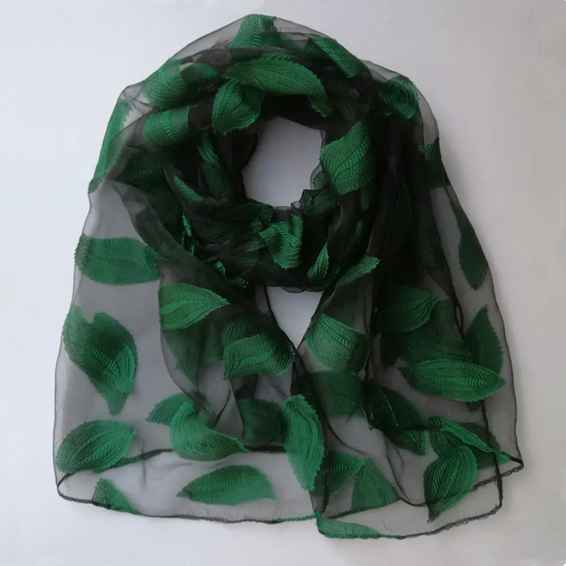 

new arrive sjaals women's leaves flowers long shawl Spring and Autumn echarpe high-quality organza lady elegant hijab wraps