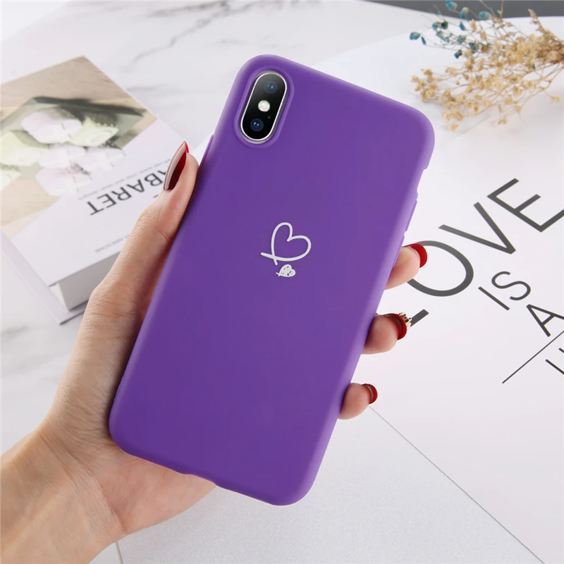 Lovebay чехол для телефона с узором в виде сердца для iphone 7, 8, 6, 6 S, 5, 5S, Plus, SE, XS, Max, XR, X, мягкая силиконовая ультратонкая задняя крышка - Цвет: Purple