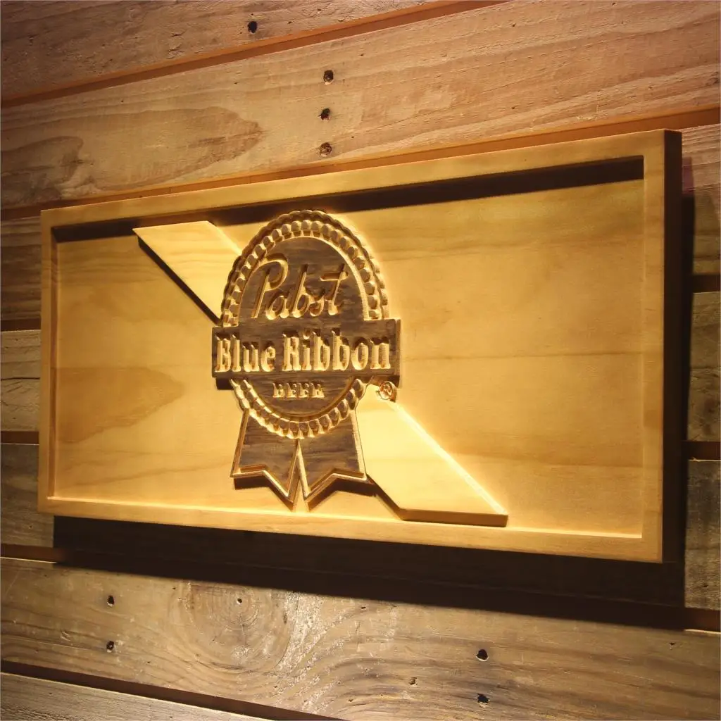 Pabst голубая лента пива 3D деревянный знак бара|Таблички и знаки| |