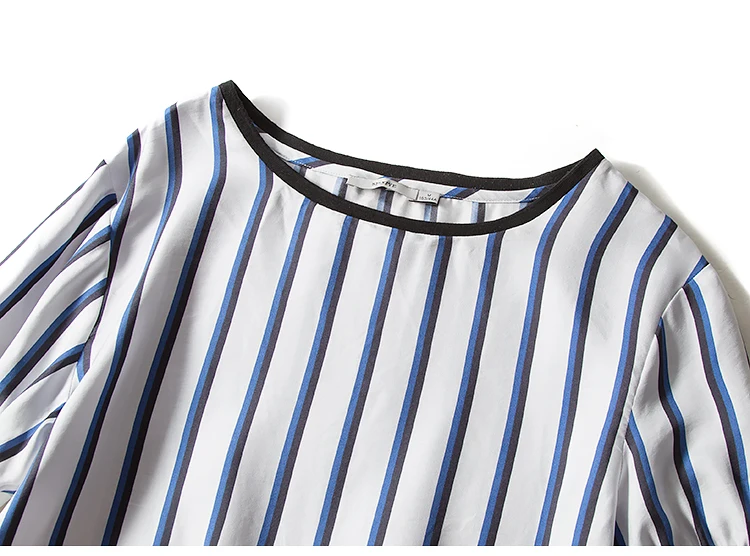 Women T Shirt 100% REAL SILK Striped Print Short Sleeved 2019 Spring Summer Printed shirt for | Женская одежда