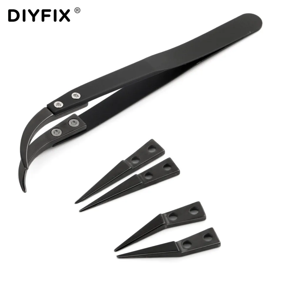 DIYFIX керамические щипцы антистатические ESD пинцеты для электронных сигарет с изогнутым и прямым наконечником для ремонта телефона BGA набор инструментов для самостоятельной сборки