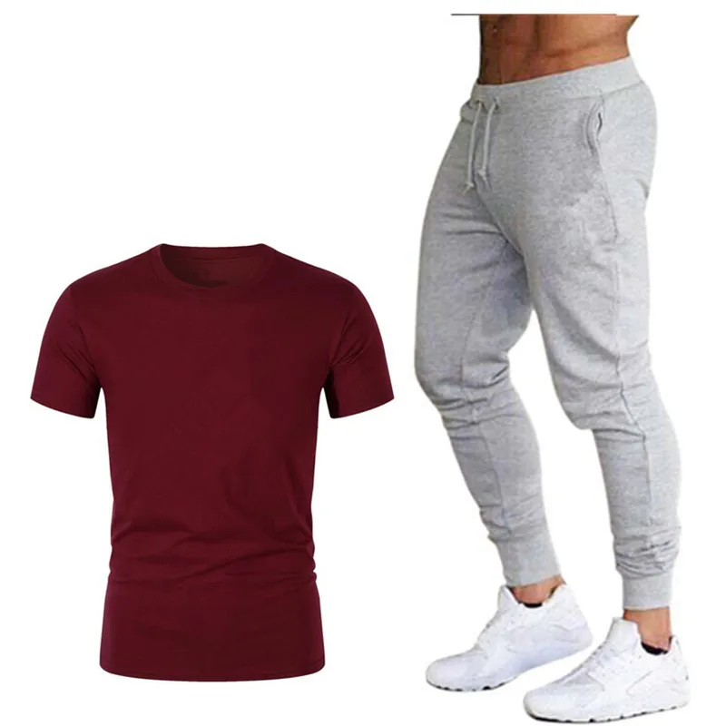 New Men's Sport Suits Running Jogger pants+T Shirts Men Sports Joggers Training Suit brand Gym Fitness Tracksuits Set streetwear | Мужская