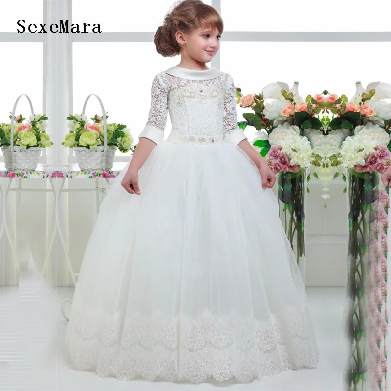

New White/Ivory First Communion Dresses for Girls Appliques Lace Birthday Gown Girls Dress for Wedding vestidos comunion ninas