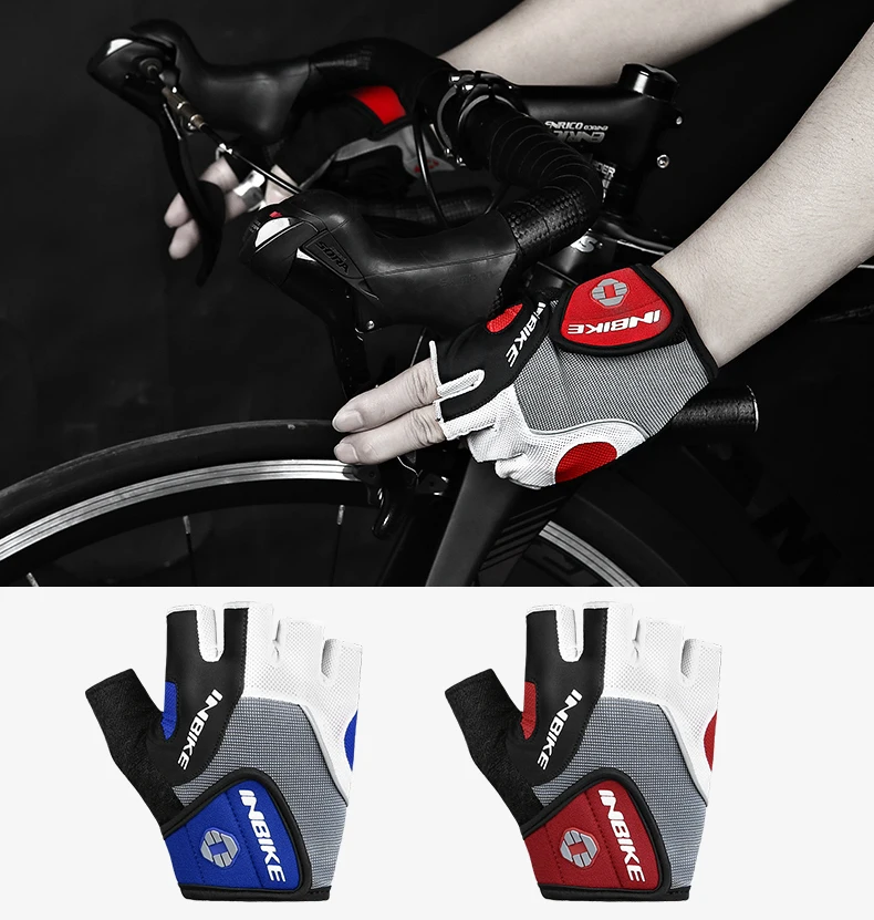 INBIKE велосипедные перчатки с полупальцами, летние перчатки для горного велосипеда, дышащие мужские и женские Перчатки для фитнеса, велосипедные перчатки, анти-шоковые спортивные перчатки