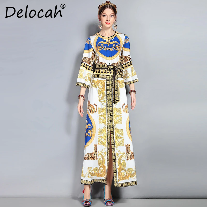 Delocah модное дизайнерское Макси платье 3XL большие размеры женское с расклешенными