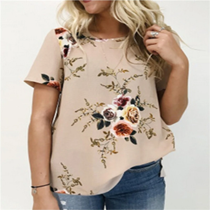 Женская шифоновая футболка с коротким рукавом свободная большого размера лето