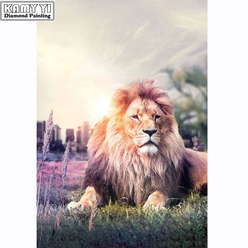 

100% Full Square 5D Diy Daimond Painting Leisurely Lion 3D Diamond Painting Rhinestones Diamant Painting Embroidery Decorations