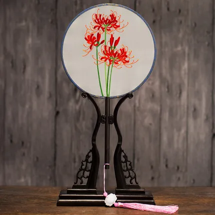 Двухсторонний классический веер с вышивкой вышивка в древнем стиле Круглый