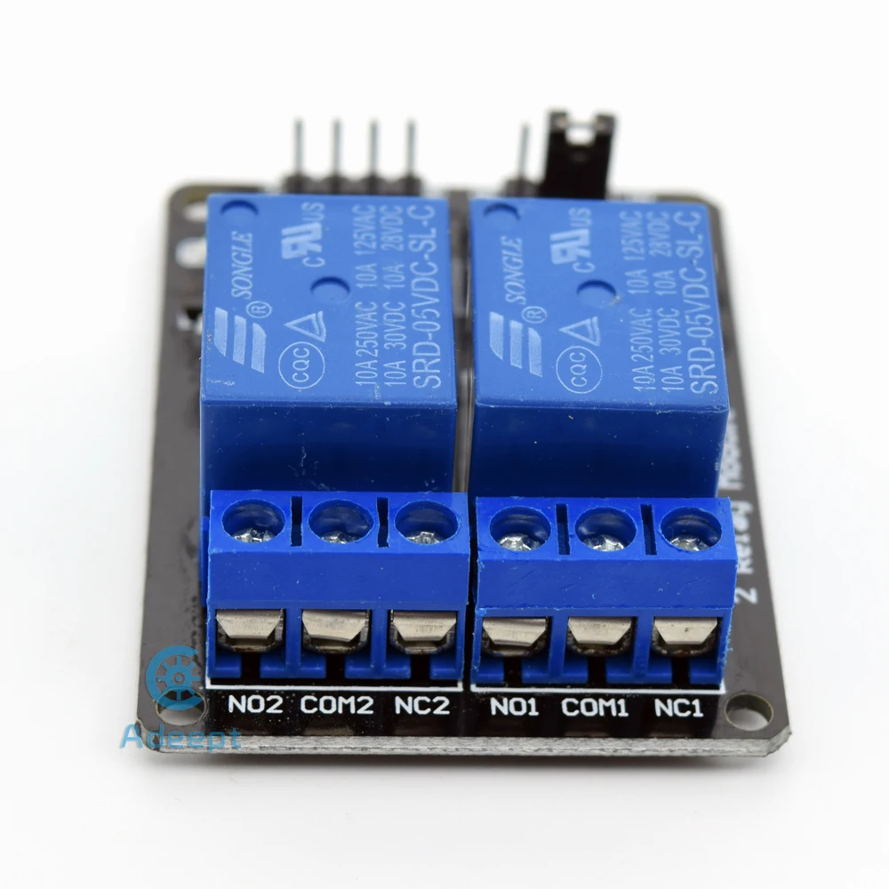 Модуль двухканальной релейной платы Adeept 5 В для Arduino Raspberry Pi ARM AVR DSP PIC бесплатная