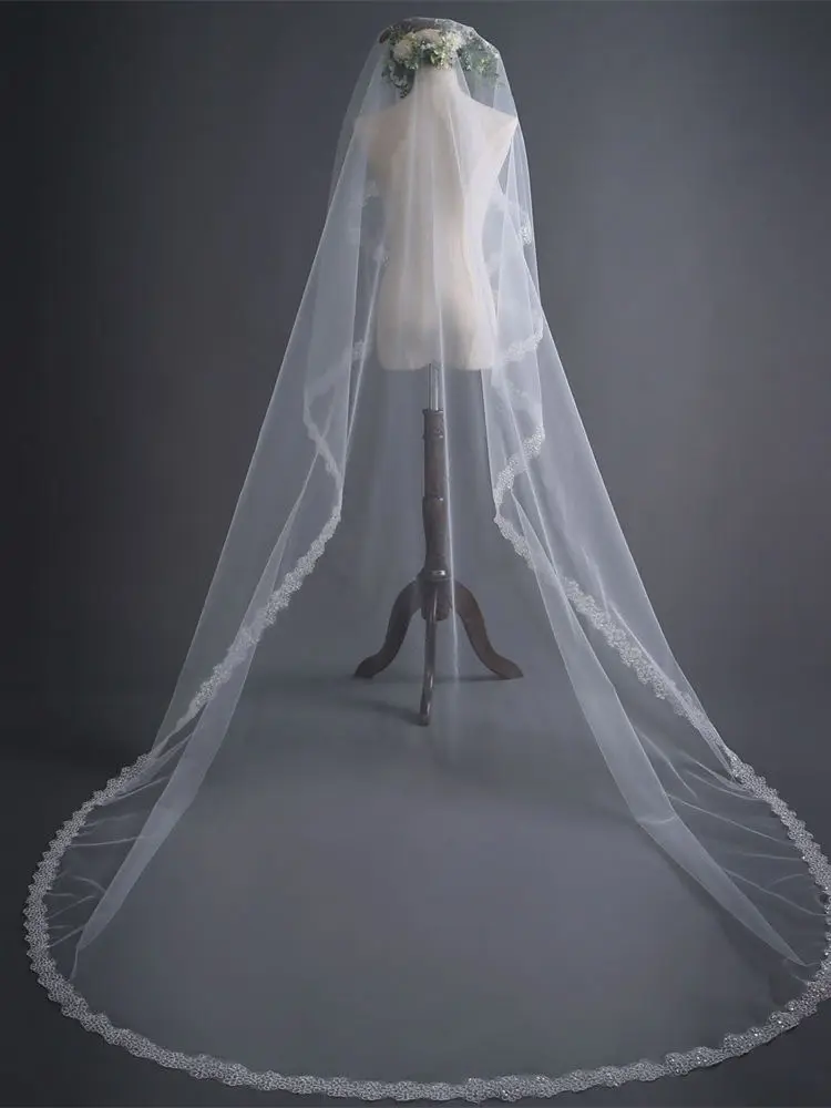 Long veil Элегантная аппликация, вуаль невесты с расческой 3 М Тюль соборный Свадебный вуаль С румяной Свадебные украшения дешевые вуаль - Цвет: Long veil
