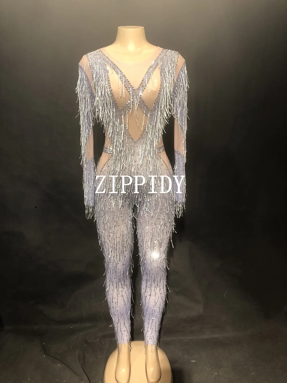 Модный сетчатый боди сексуальный прозрачный женский комбинезон с кисточками