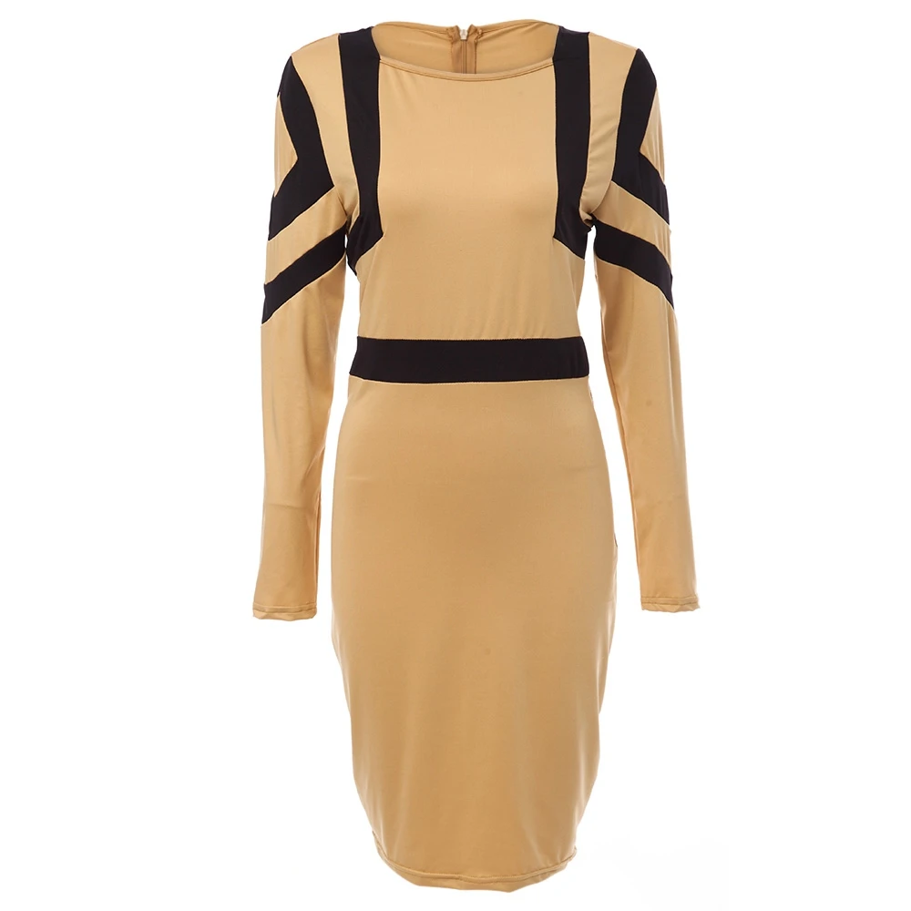 Женское платье с длинными рукавами и геометрическим принтом в стиле пэчворк